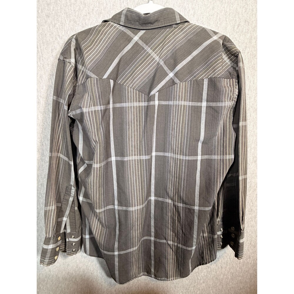 Western Plains Trading Co. Men's Large Gray Plaid Western Snap Button Shirt - Picture 3 of 4